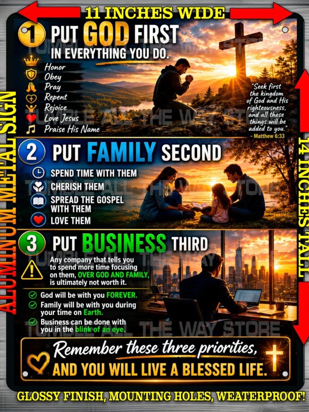 Put God First In Everything You Do - Religious Metal Sign Wall Art 14" x 11"